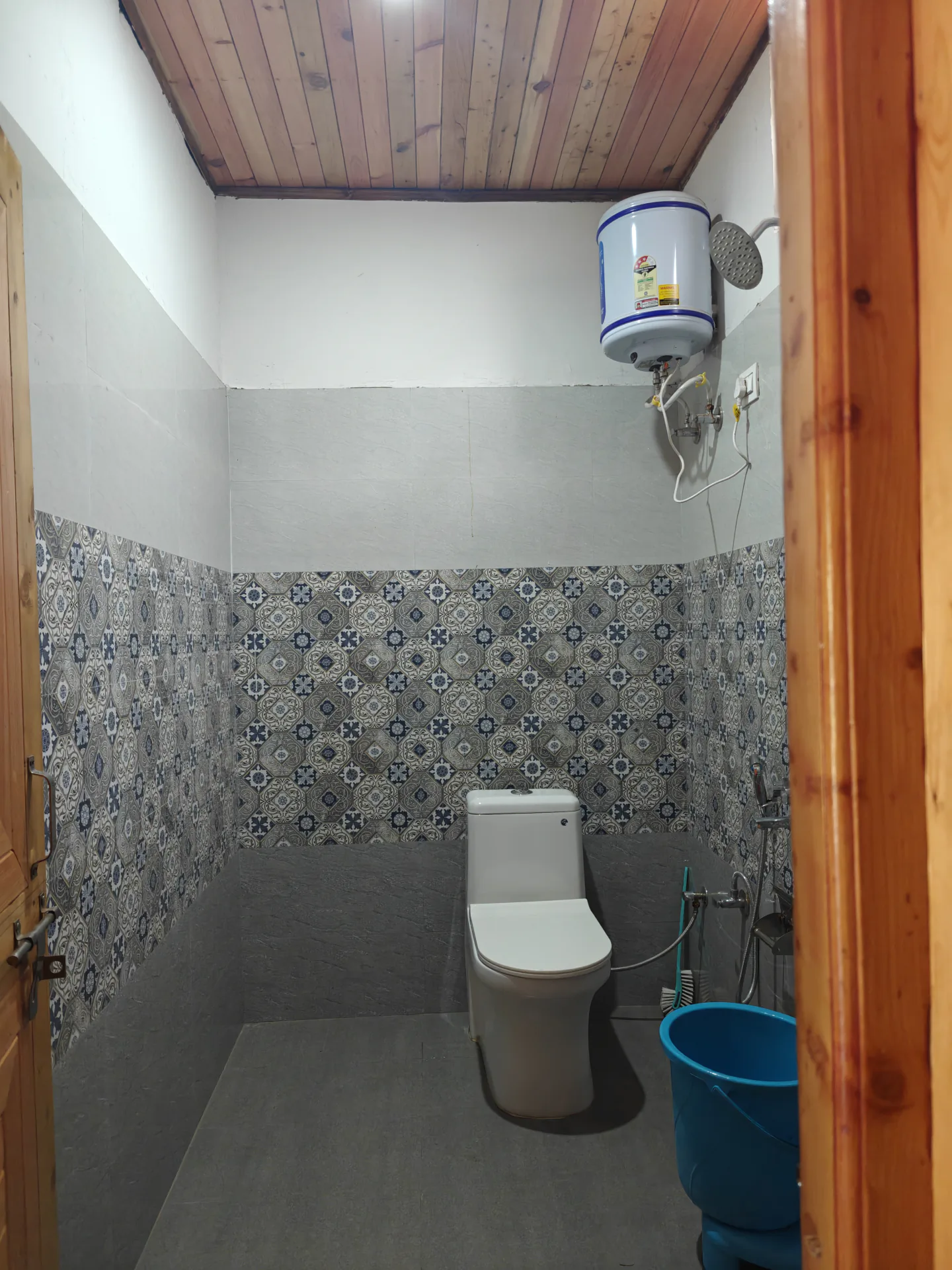 Attached bathroom with hot-water geyser